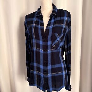 Anthropologie Blue and Black Checkered Shirt by Cloth & Stone